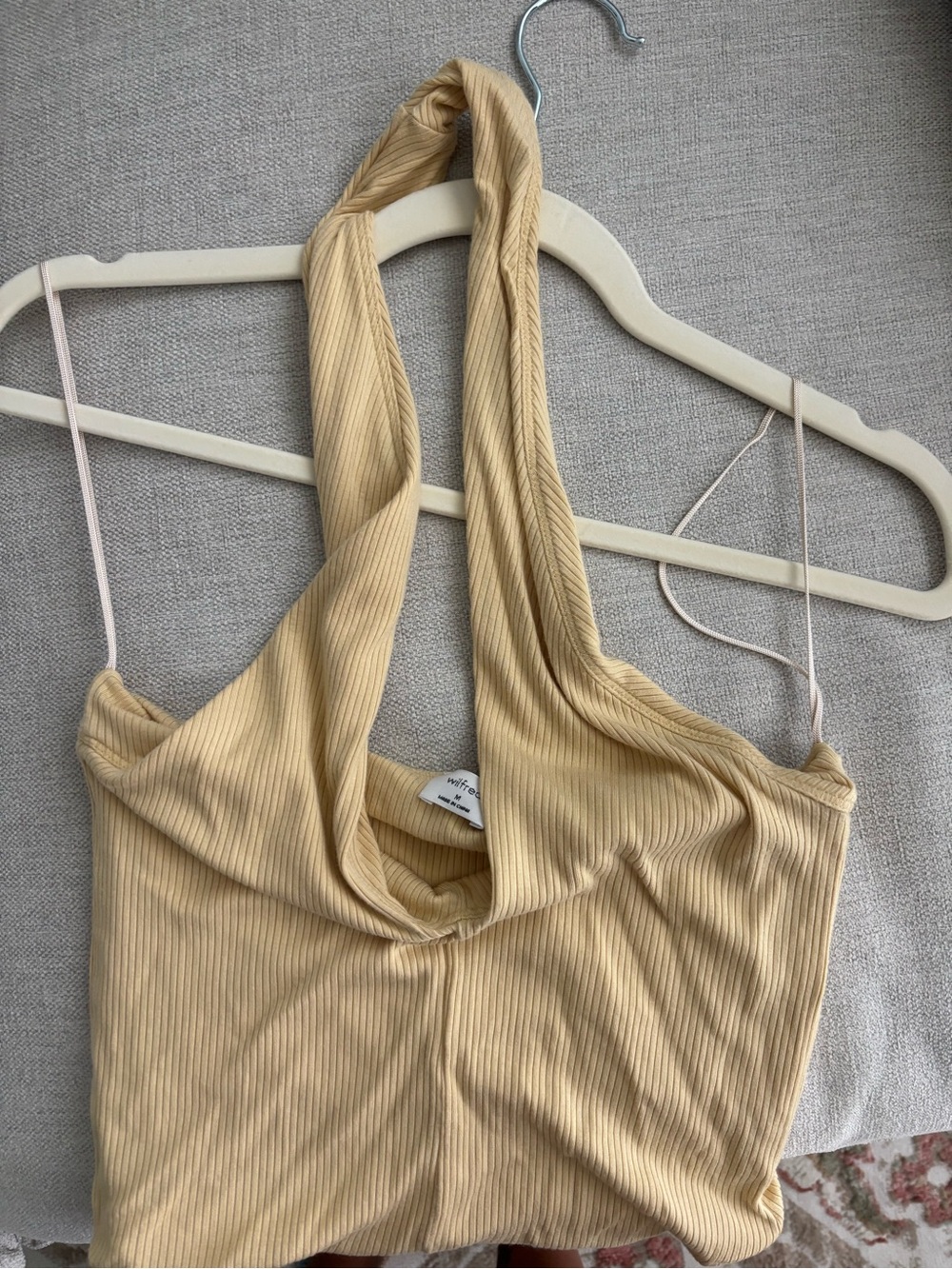 Aritzia Ribbed Halter Crop Top in Light Beige